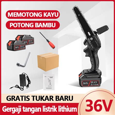 Jual Gergaji Listrik Rantai Elektrik Mini Portable 36 volt Gergaji Baterai Genggam Lithium ...