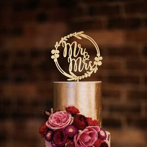 Mr and Mrs Cake Topper Wedding Flower Wreath Cake Toppers | Etsy