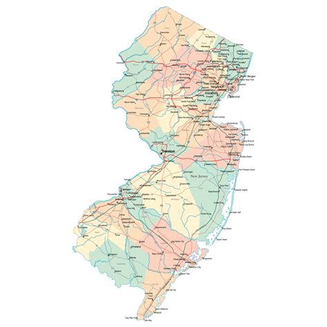 Large administrative map of New Jersey with roads, highways and major cities | Vidiani.com ...