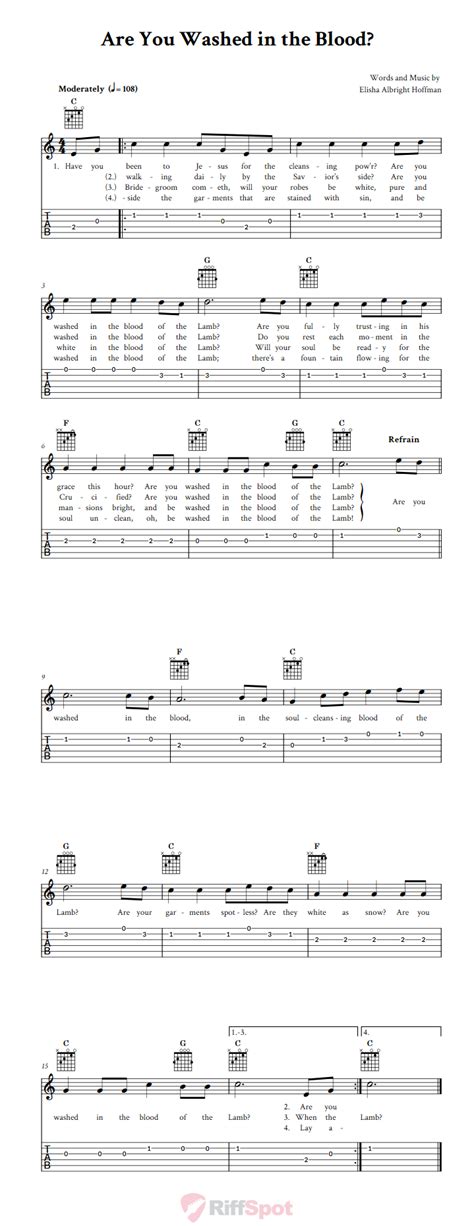 Are You Washed in the Blood? - Easy Guitar Sheet Music and Tab with Chords and Lyrics