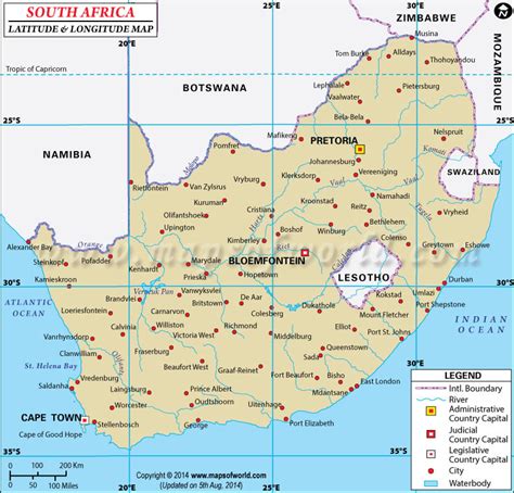 South Africa Latitude and Longitude Map