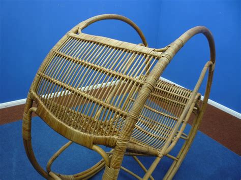 Rattan & Wicker Rocking Chair, 1960s for sale at Pamono
