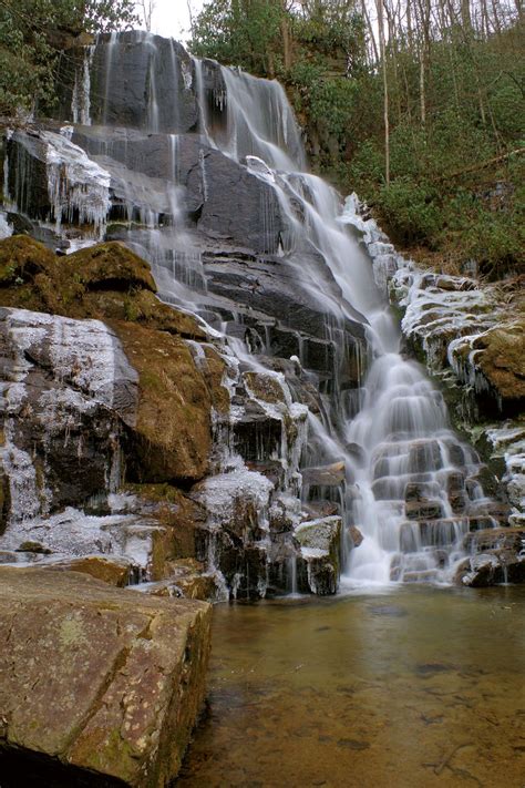 Eastatoe Falls with ice - waterfall near Brevard, North Carolina ...