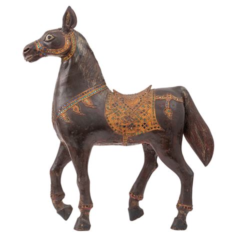 Vintage Wood Carved Horse Hand Painted Indian Horse Sculpture Raw Earthy Ethnic Horse Sculpture ...