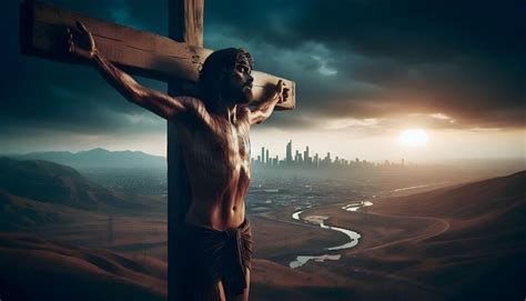 Jesus Christ Son of God crucifixion on the cross Heaven Christianity and salvation concept ...