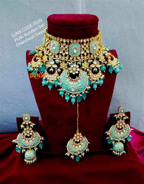 Sky Blue Color Polki Kundan Necklace Set For Women Jewellery, Earring And Tikka, Rs 13000 /set ...