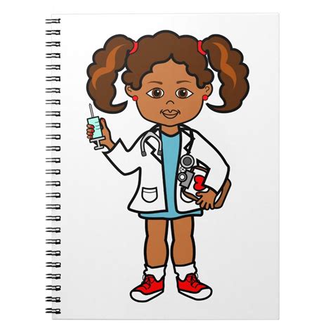 Cartoon African American Girl Doctor with Needle Notebook | Zazzle.com ...