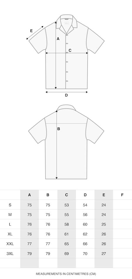 Short Sleeve Revere Plus Shirt Size Chart – albam Clothing