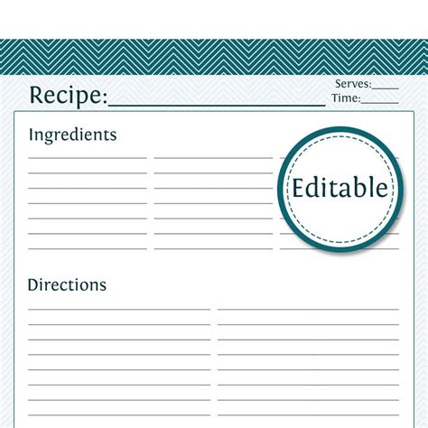 Recipe Card Full Page Editable Printable PDF by OrganizeLife