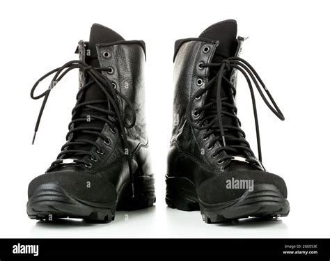 Black army boots, isolated on white Stock Photo - Alamy