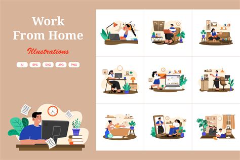 Premium Work From Home Illustration pack from People Illustrations