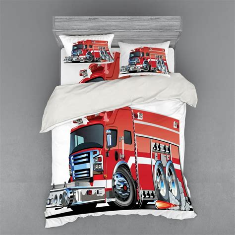 Cars Duvet Cover Set, Big Fire Truck Emergency Equipments Universal Safety Rescue Team Engine ...