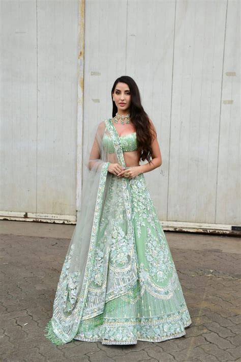 Nora Fatehi Dishes Out Festive Looks Hot And Fresh In A Sparkly Green Lehenga For Jhalak Dikhhla ...