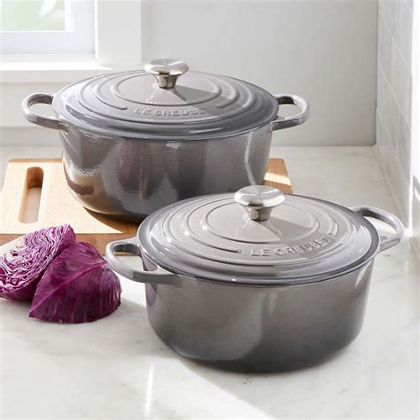 Le Creuset Signature Round Oyster Grey Enameled Cast Iron Dutch Ovens ...