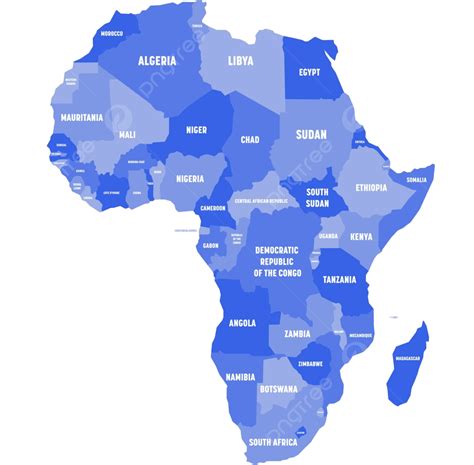 Blue Map Of Africa With White Country Labels Vector Vector, Silhouette, Background, Geography ...