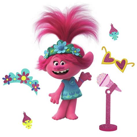 Trolls World Tour Poppy with Glitter Peel and Stick Giant Wall Decals