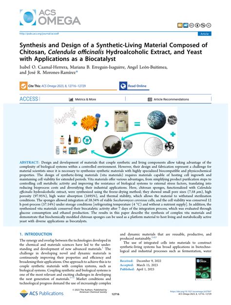 (PDF) Synthesis and Design of a Synthetic-Living Material Composed of Chitosan, Calendula ...