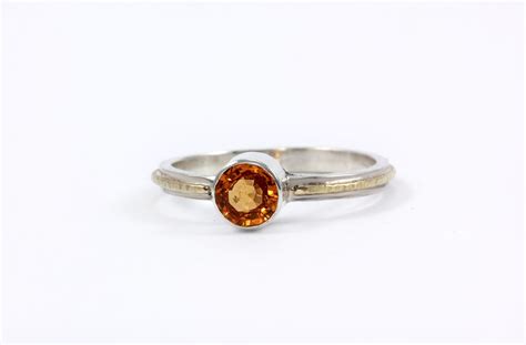 Orange Spessartite Garnet Two Toned Ring Sterling Silver