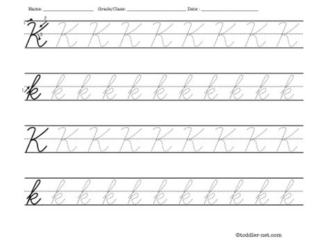 Tracing worksheet: Cursive letter K