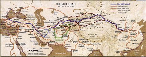 The Silk Road, other trade routes and hubs through Asia 300BC - 100AD [1600x630] | Silk road map ...