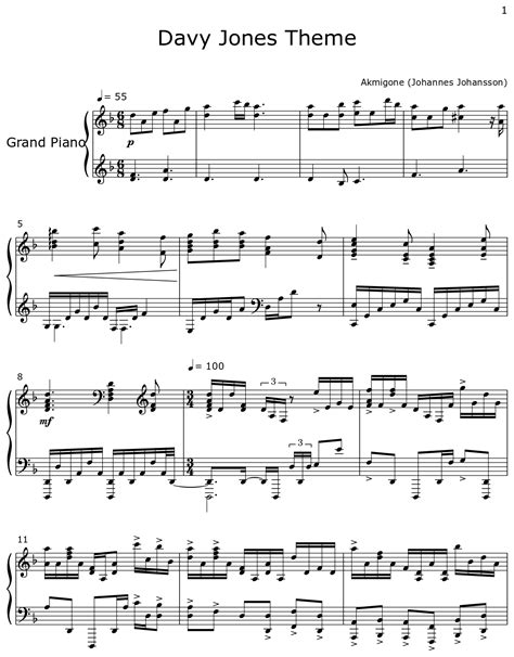 Davy Jones Theme - Sheet music for Piano