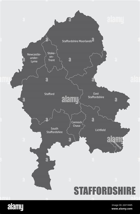 Staffordshire county isolated map divided in districts with labels, England Stock Vector Image ...