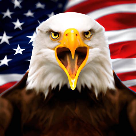 Angry Bald Eagle in Front of American Flag · Creative Fabrica