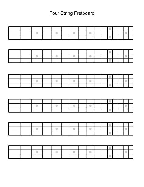 Diagrama de tabla de diapasón en blanco de guitarra imprimible de 4 ...