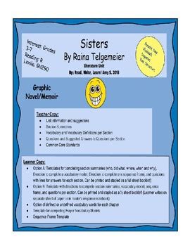 "Sisters" by Raina Telgemeier Literature Unit by Read Write Learn