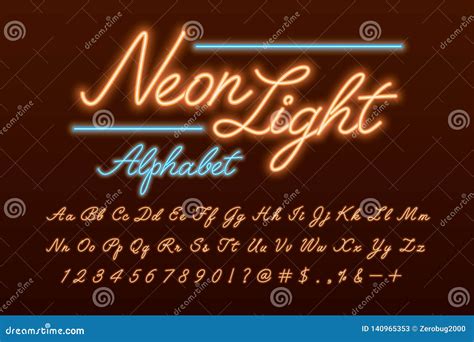 Neon light script font stock vector. Illustration of digit - 140965353