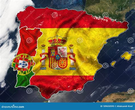 Iberian Peninsula. Map of Spain and Portugal View from Space with ...