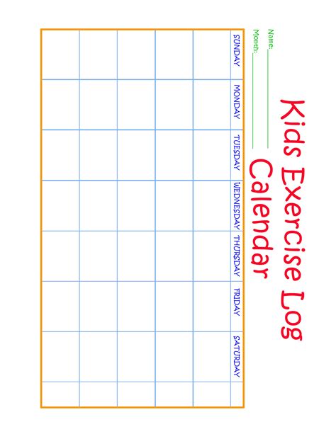 Exercise Calendar for Kids