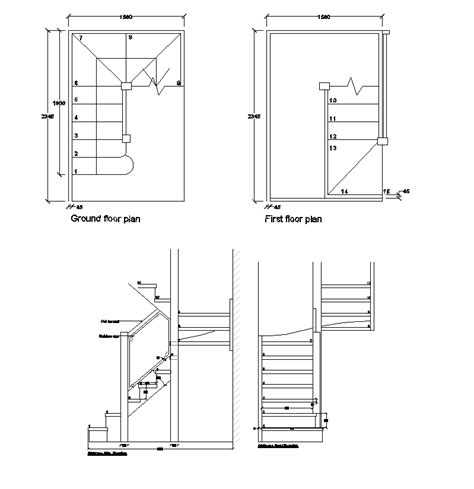 Dog leg stairs design dwg block - CADblocksfree | Thousands of free CAD ...