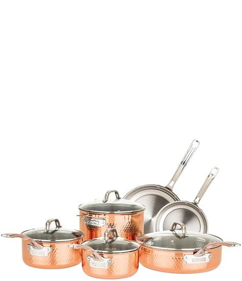 Viking 3-Ply Stainless Steel Copper Clad Hammered, 10 Piece Cookware Set | Dillard's