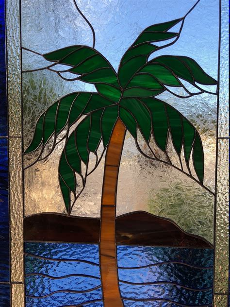 Palm Tree Stained Glass Window Panel Hangings Coastal Beach | Etsy