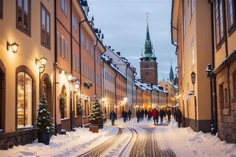 Premium AI Image | Evening winter scenery of street in Old Town Gamla ...