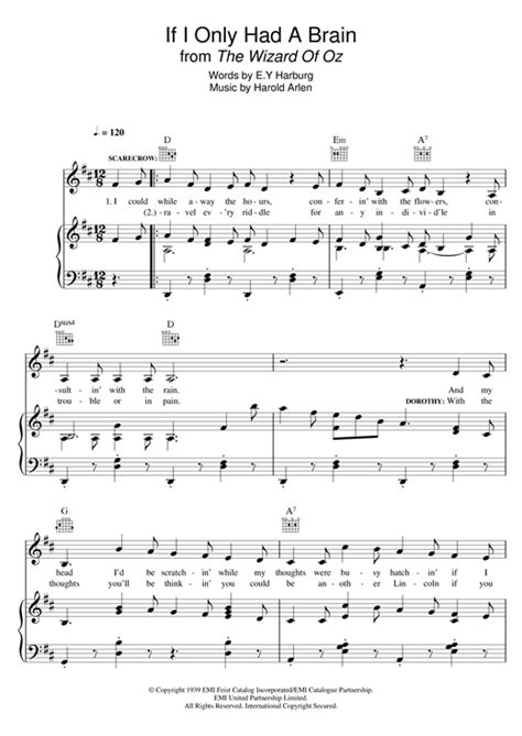 Harold Arlen If I Only Had A Brain (from 'The Wizard Of Oz') Sheet Music Notes, Chords | Sheet ...