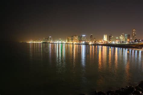 Tel Aviv Skyline at Night from Jaffa Stock Photo - Image of evening ...