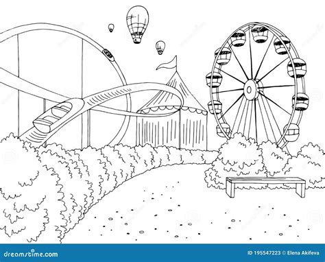 Parque De Atracciones Paisaje Gráfico De Dibujo Blanco Negro Ilustración Vector Ilustración del ...