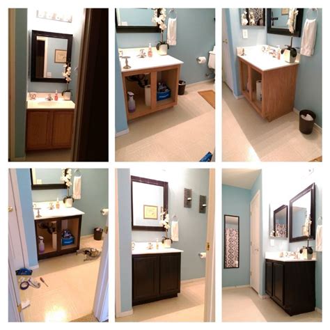 Sanded and stained the guest bathroom vanity. Used Minwax Polyshade in Espresso. | Home diy ...