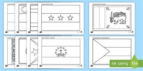 Countries of Asia (Flags) Colouring Pages (teacher made)