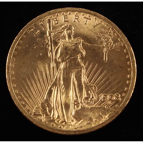 1908 $20 Twenty Dollar Saint-Gaudens Double Eagle Gold Coin | Pristine Auction