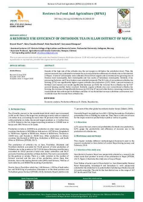 (PDF) A Resource Use Efficiency of Orthodox Tea in Illam District of Nepal | Suryamani Dhungana ...