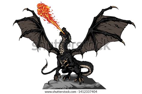 Dragon Fire Breathing Spreading Wings Tattoo Stock Vector (Royalty Free ...