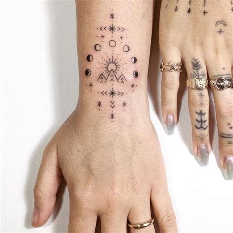 tattoo ideas with meanings hand wrist and finger tattoos phases of the moon geometric symbols ...