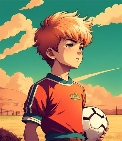 Premium Photo | Anime cartoon boy football player and pride