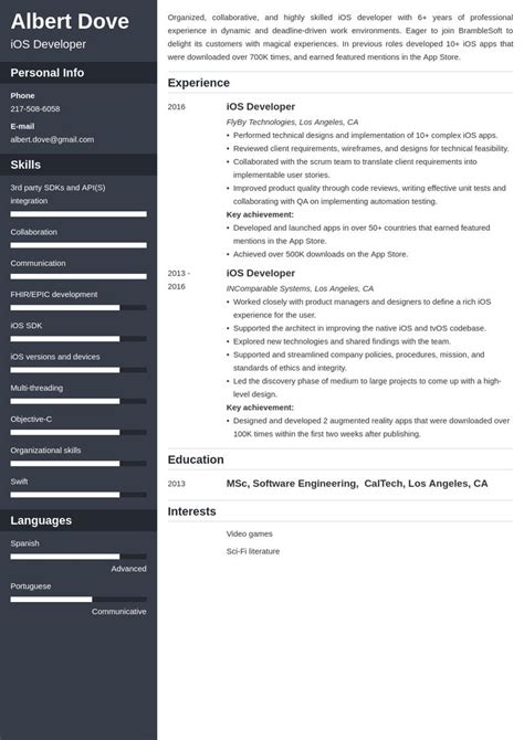 ios developer resume example template cascade | Teacher resume examples ...