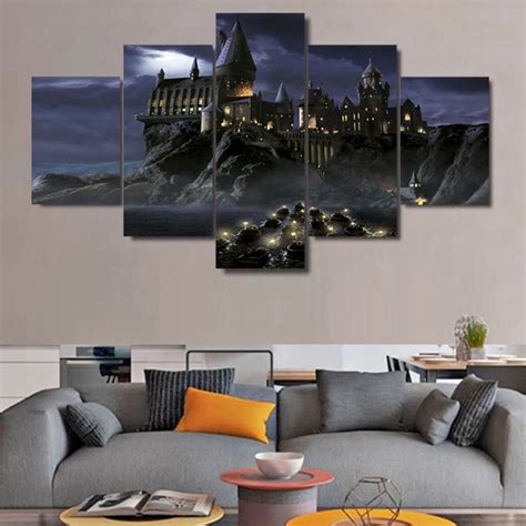 5 Panels Harry Potter School Castle Hogwarts Canvas Prints Painting Painting Wall Art Decor ...