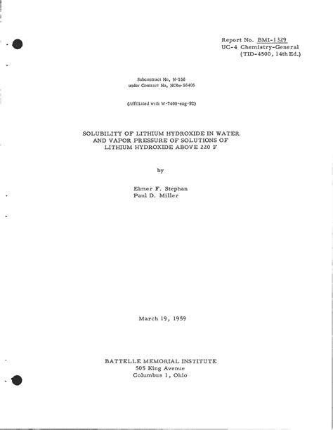 SOLUBILITY OF LITHIUM HYDROXIDE IN WATER AND VAPOR PRESSURE OF SOLUTIONS OF LITHIUM HYDROXIDE ...