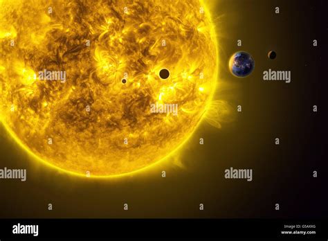 Earth, Venus, Mercury in orbit around the Sun. The suns diameter is ...